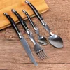 24 pcs/6 set Steak Knives Forks Spoons plastic Handle Laguiole Style Flatware Sets Stainless Steel Cutlery Wood Dinner Sets 211012