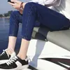 Mężczyźni Dżinsy Casual Slim Ołówek Solidny Koreański Styl Uzzzang Denim All-Match Nowy Hong-Kong Myte Vintage Długość Koszulka Męska Moda X0621