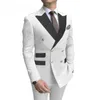 白い二重抽選の男性のスーツの花柄ピークラペルスリムフィット結婚式グルーミングタキシード2ピースオスファッションジャケットパンツx0909