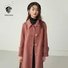 Fansilanen élégant long 100% laine mélange manteau femmes cachemire automne hiver veste verte femme vintage ceinture rouge manteau de laine 210607