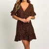 Летнее шифоновое платье Boho стиль пляж мода с коротким рукавом V-образным вырезом в горошек A-Line Sundress Vestidos 210515
