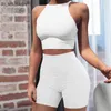 Skinny 2 Piece Set Kvinnor Tank Top och High Waist Shorts Set Suit Summer Night Club Sexig Set Casual Ladies White Tracksuit Cloth X0428