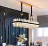 Lampadario moderno da cucina a LED Lampadario di cristallo rettangolare Lampada da sala da pranzo in pelle creativa di design moderno