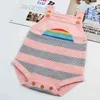 Höstkläder för tjejer solnedgångar Fashion Rainbow Pattern Born Boys One Piece Bodysuits Stickar Barn Overaller Wear Knapp 210417