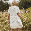 Sommer sexy Kleid Frauen weiß Positionierung Blume Puppe Blumen Kurzarm Mini Strand Vintage Vestidos 210508