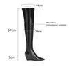 ALLBITEFO size 34-43 wedges heel women over the knee boots fashion sexy pointed toe Microfiber high heel shoes riding boots 210611