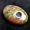 Mini Portable Natural Unakite Jasper Palm Gemstone Pipes for Weed Tobacco Smoking Healing with 3pcs Free Pipe Screens Filters