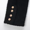 [DEAT] Collier à col rond à manches longues Solid Black Short Slim Tweed Veste de costume Femmes Mall Goth Corée Mode Printemps GX718 210428