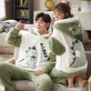 Couples Pajamas Sets Women Men Winter Thicken Pyjamas Sleepwear Cartoon Dinosaur Korean Lovers Homewear SoftWarm Pijama Hoodies 211118