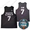 2021 Laatste vier nieuwe College NCAA Gonzaga Bulldogs Jerseys 7 CEVN Basketbal Jersey Zwart Maat Jeugd Volwassen All Gestikt