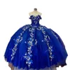 Vestido de fiesta azul real vestidos de quinceañera con apliques florales 3D Charro Girl Sweet 16 vestidos de fiesta fuera del hombro vestidos de quinceañera