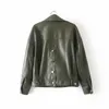 women faux leather jacket long sleeve green PU coat Streetwear Punk motorcycle casual ladies outwear 210521
