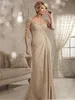 Elegant Champagne Mère de la mariée Robes V Neck Half Motheve Mothers Robe Zipper Back Floor Longueur Mariage Robes d'invité 0431