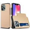 حالات الهاتف المحمول لـ iPhone 14 Pro Max 13 Mini 12 11 XS XR X 8 7 Plus SE Deluxe PC TPU Armor Case Case Card Slide Slide Dual Layer Cover