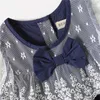 Summer New Girls Dress Children Short Sleeve Dresses Solid Cute Kids Party for Princess Lace Shawl Crew Neck Dress Baby Clothes Q0716