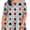 Femmes Poker Imprimer Robes Lâches Mode Occident Tendance Col Rond Casual Split Jupes Longues Designer Femme Robe À Manches Courtes