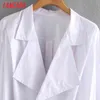 패션 여성 화이트 바디 셔츠 sshirt playsuit 회전 down collar 긴 소매 단추 여성 탑 2xn17 210416