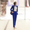 Мода синяя однородная конструкция брюки с куртками и брюками для офисных леди Blazers брюки костюмы женщин брюки наборы 210519