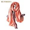 2019 Luksusowa marka Solid Color Gradient Silk Scarf Kobiety Moda Luksusowe Szale i Okłady Plaża Kobieta Foulard Morstaci