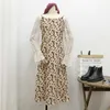 Vestido largo de pana Vintage de invierno para mujer, vestido largo con tirantes de estilo coreano a la moda para otoño, vestido Maxi con estampado Floral de oficina para mujer 210619