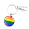 Gay Lesbian Pride Rainbow Стеклянные куполообразные Кулон Брелок Брелок Радуга Шаблон Ключ Цепь Ключ Брелок G1019