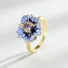 Cluster Rings Black Angel 18K золото -фиолетовая эмалевая подсолнечная кольцо для женщин 925 Серебряные аметист свадебные украшения