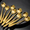 Gold Plant Flower coffee Spoon Stainless steel Cocktail Stirring dessert Ice Cream Spoons Home Bar Flatware will and sandy gift