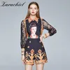 Fashion Designer Two Pieces Set Female Lace Sleeve Patchwork Queen Print Shirt Top + High Waist Shorts Suits Women's Sets 210416