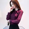 bow neck women's clothing spring long-sleeved chiffon blouse shirt solid purple formal tops blusas 210607