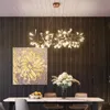 Modern Nordic LED Firefly Hanging Lamp Living Room Round Chandelier Modern Rose Gold/Black Kitchen Branch Pendant Lamps Lighting