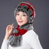 Winter Knitted 100% Natural Fur Hats Scarves Sets Women Warm Real Rex Rabbit Scarf Lady Fashiom Thick