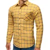 Camicie casual da uomo Camicia Autunno Plaid Print Stampa Top Manica lunga Slim Bolling Chemise Yellow for Men