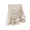 Polka Dot geraffter Minirock für Damen, weiß, Rüschen, Vintage, figurbetont, schick, hohe Taille, Urlaub, Faldas 210427