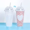 Walentynki Wielkanoc Prezent Miłość Plastikowy Kolor Zmiana Kubek Napój Owocowy Herbata Siedem Rainbow Słoma Plastic Cups