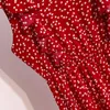 Borboleta vintage luva ruffles coração ponto impressão vestido mulheres médias longas chiffon senhoras primavera verão vestido vermelho preto 210331