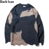 Patchwork Ripped Sweater Heren Crew Neck Hipster Heren Trui Knitwear Sweaters Man 210603