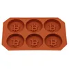 6 Grids Bitcoin Design Baking Moulds Silicone Ice Cube Tray DIY Ice-Mold Chocolate Cookies Biscuit Ice-Cube Maker for Kitchen Whiskey Cocktail