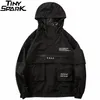 Mężczyźni Hip Hop Streetwear Kurtka Płaszcz Czarny Windbreaker Cargo Pullover Harajuku Hapted Track Tactical Outwear 211217