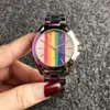 Zegarki marki Kobiety Dziewczyna Kolorowe Rainbow Styl Matel Steel Band Quartz Wrist Watch Clock M99