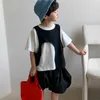 아기 소년 여름 패션 정장 한국어 버전 긴 티셔츠 + 불규칙 조끼 당근 바지 3pcs 어린이 의류 210625