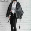 Mozuleva Höst Retro Soft Faux Leather Pu Jacka Kvinnor Lös Punk Coat Kvinna V Neckooto Biker Rivet Zipper Street Overcoat 211118