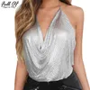 Chaîne de poitrine en métal sexy Bralette Crop Top Femmes Été Halter Bustier Tops Beach Party Discothèque Gold Sequin Débardeur Cami 210401