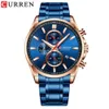 Relogio Masculino Curren Watch Men Blue Male Watch Waterproof Luxury Brand Chronograph Men Watches Stainless Steel Clock 210527
