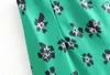 Retro High Waist Green Flower Print Satin Skirt like Silk Summer Women Elastic Mid Long A-line Skirts Femme 210429