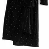 Vintage Polka Dot Gedruckt Samt Kleid Frauen Mode V-ausschnitt Kleider Elegante Damen Pailletten Schleife Asymmetrische Kleider 210520