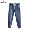 4XL 5XL 6XL 7XL plus size ripped stretch jeans 2022 spring and summer men's lightweight harem pants thin hole cropped trousers G0104