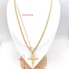 Jesus Crucifix Cross Hänge Fin Gul 4mm Italienskt rep Hip Hop Chain Halsband 31tum 22k Solid Gold 18ct THAI BAHT G/F