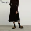 Japońskie Wiosenne Kobiety Sztrukja Plaid Long Spódnica Koreański Ladies Elastyczne Casual High Waist A-Line Spódnice Moda Streetwear 210421
