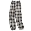 Net red high-waist plaid pants female loose and thin students age-reducing foreign style port style super hot nine-point beam pa Q0801