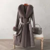 Casaco de pele longa luxo de alta qualidade espessa casaco de pena quente com cinto imagem real inverno casaco em estoque 210910